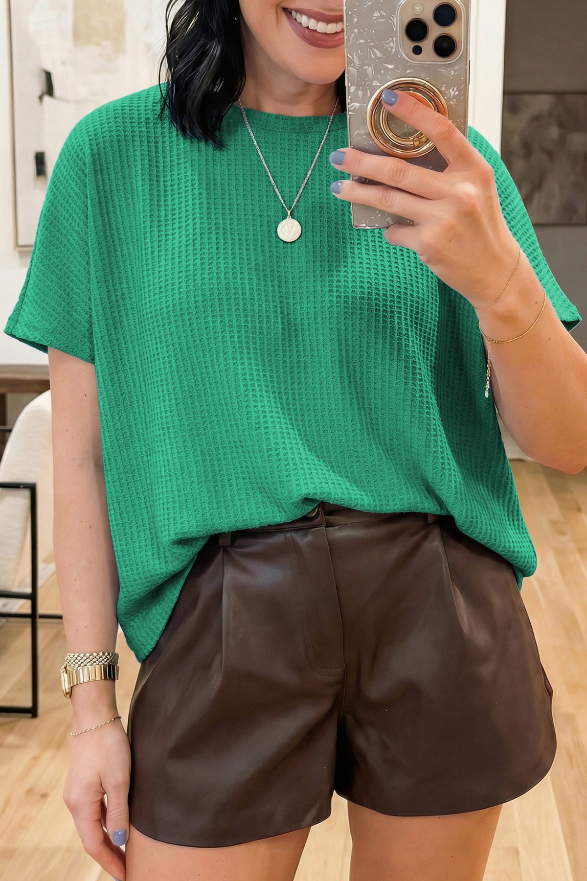 Top Waffle Tejido Dolman Manga Corta | 2 Colores