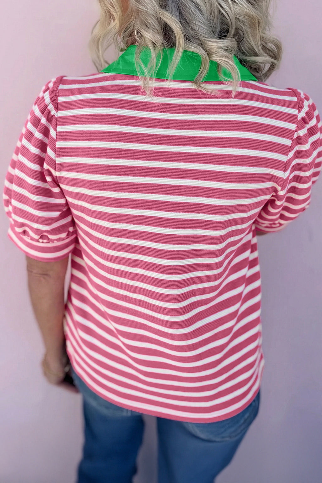 Blusa Manga Puff Cuello Polo Color Block | 3 Colores