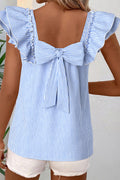 Blusa a Rayas Cuello Cuadrado con Moño y Volantes