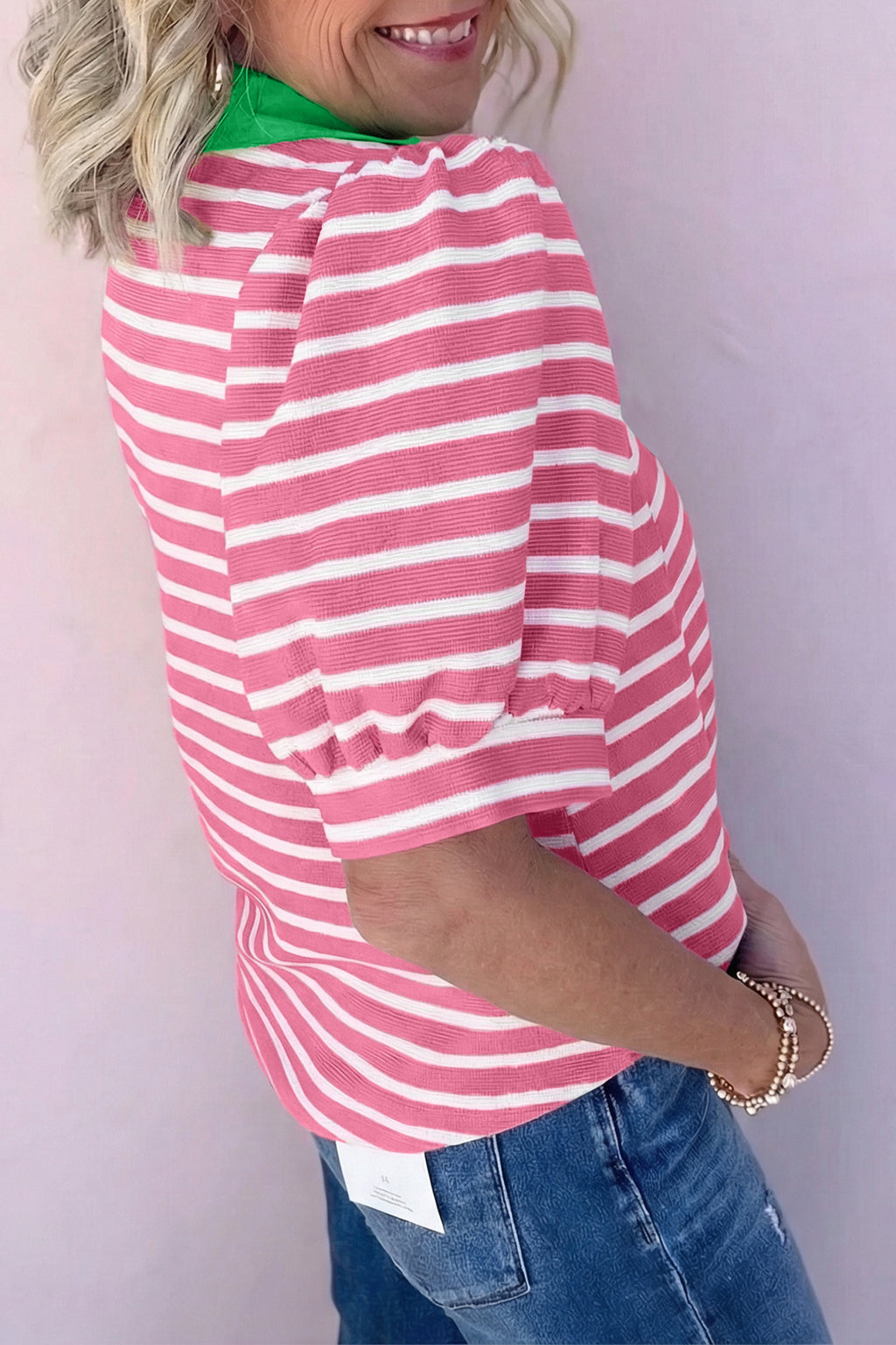 Blusa Manga Puff Cuello Polo Color Block | 3 Colores