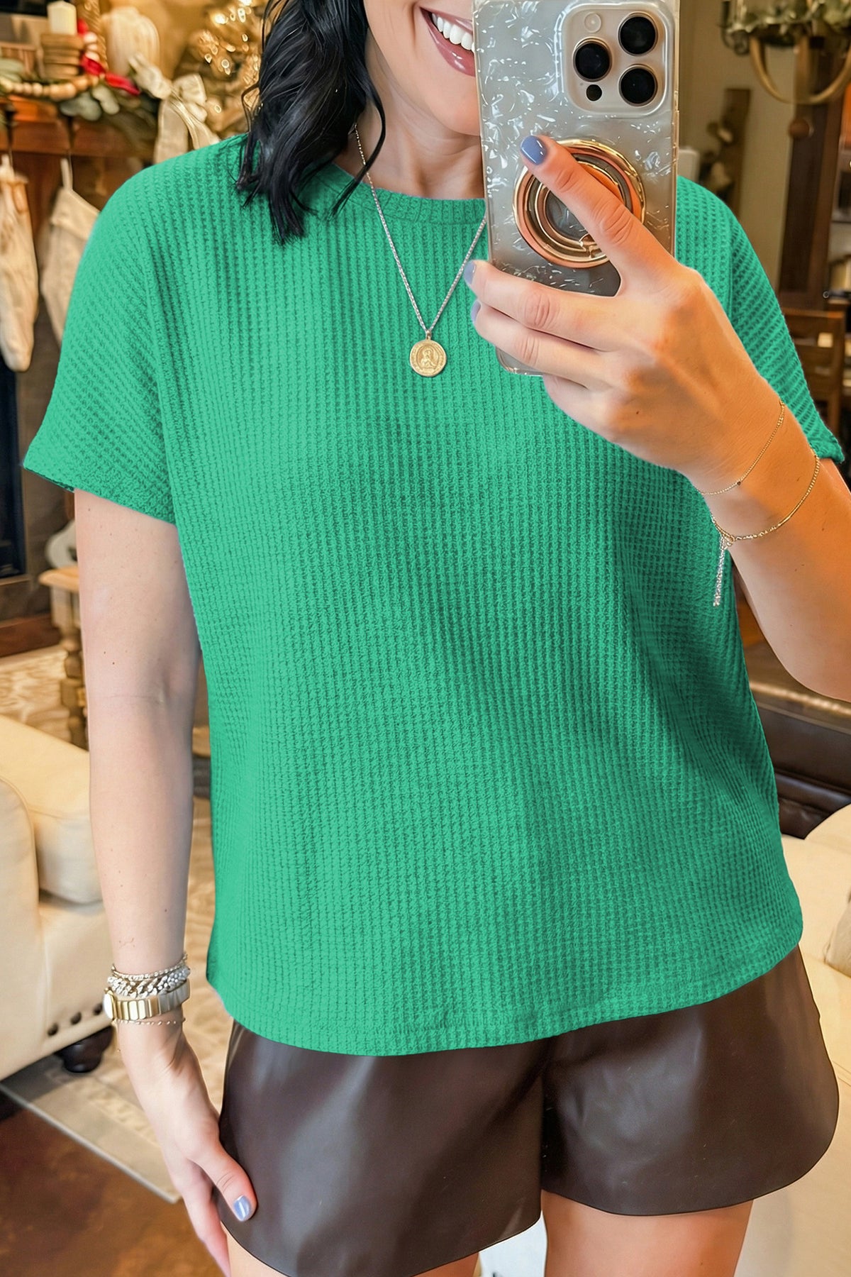 Top Waffle Tejido Dolman Manga Corta | 2 Colores