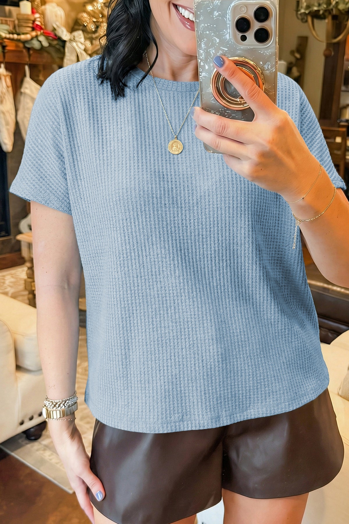 Top Waffle Tejido Dolman Manga Corta | 2 Colores