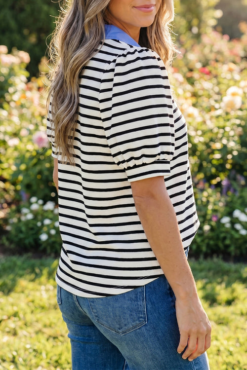 Blusa Manga Puff Cuello Polo Color Block | 3 Colores