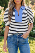 Blusa Manga Puff Cuello Polo Color Block | 3 Colores