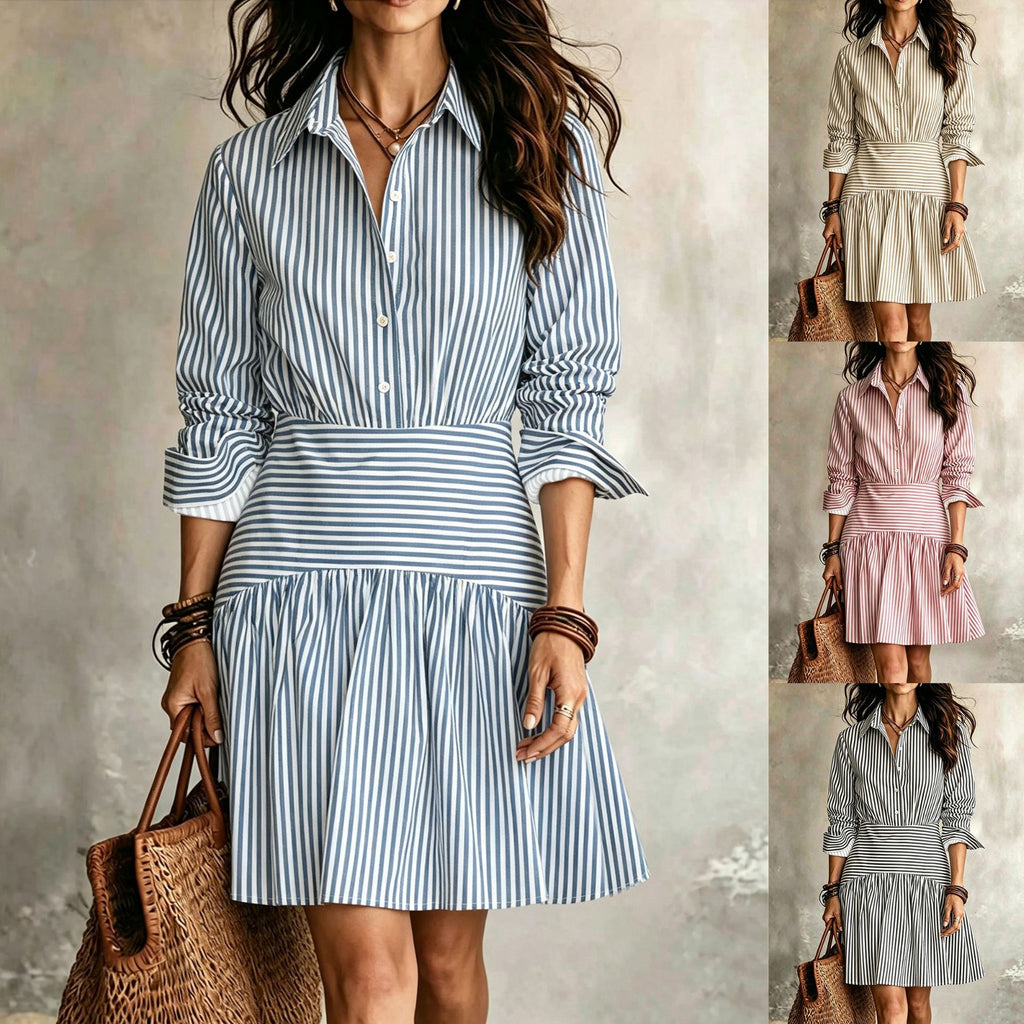 Vestido Camisero a Rayas con Volante | Manga Larga
