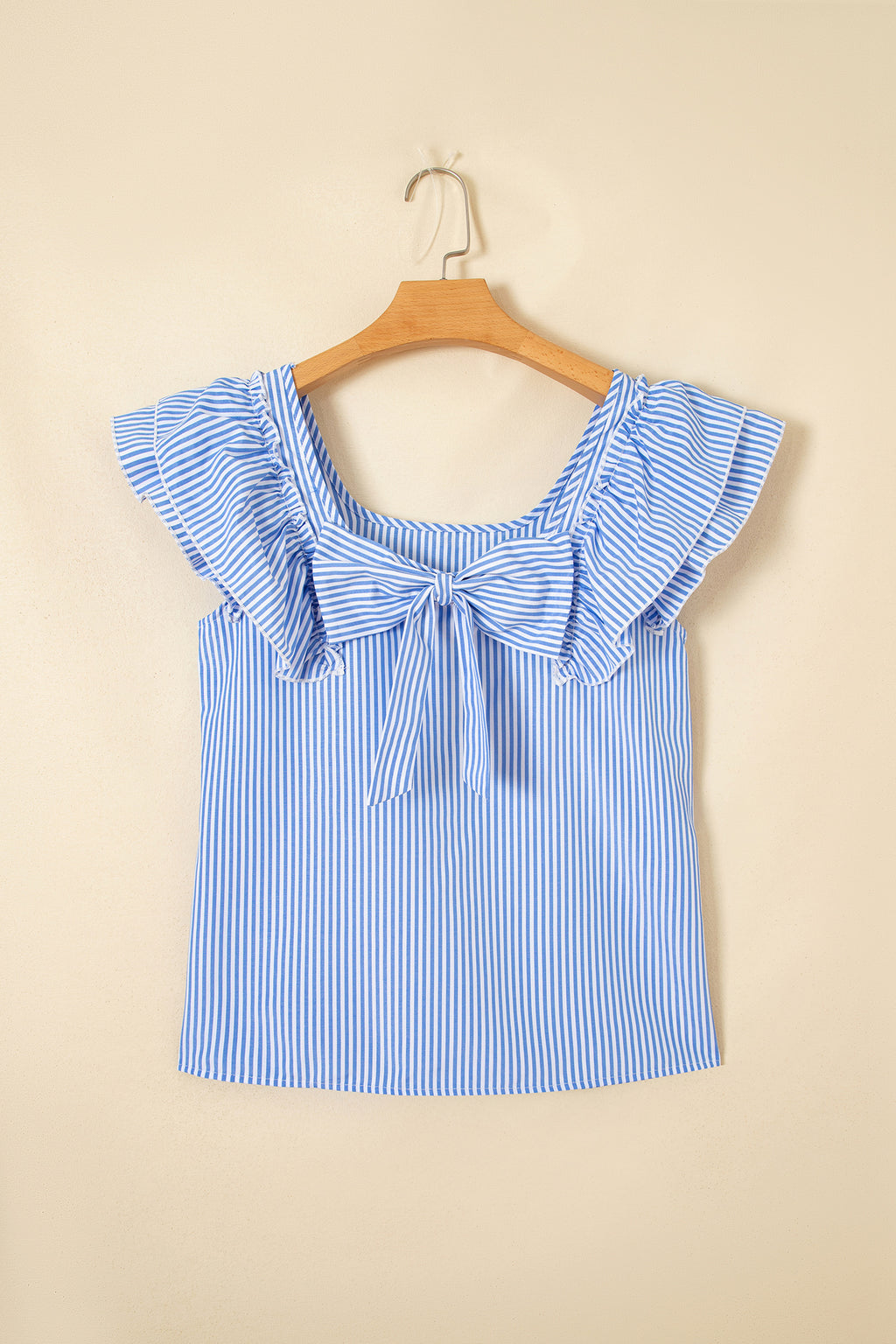 Blusa a Rayas Cuello Cuadrado con Moño y Volantes
