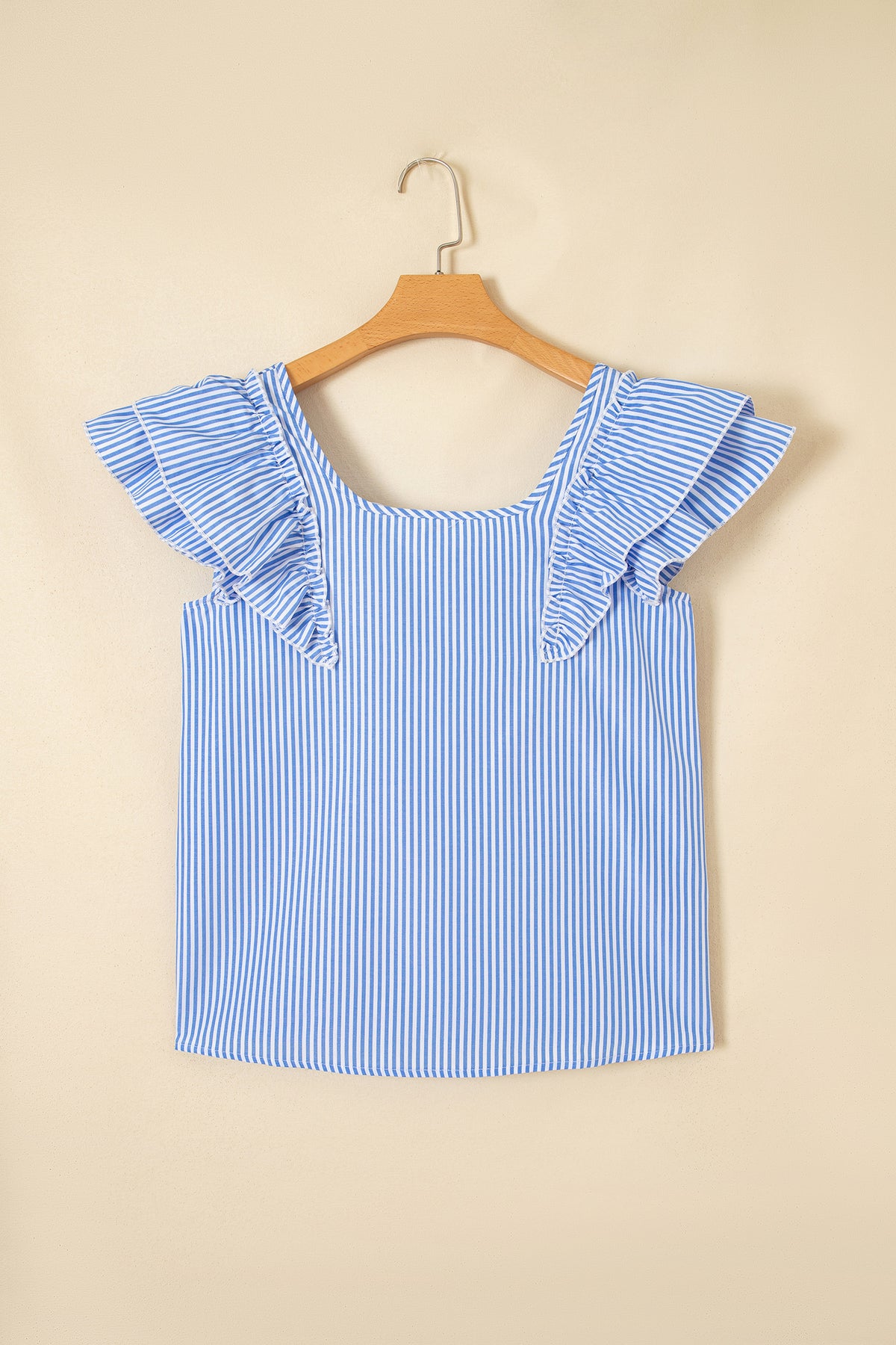 Blusa a Rayas Cuello Cuadrado con Moño y Volantes