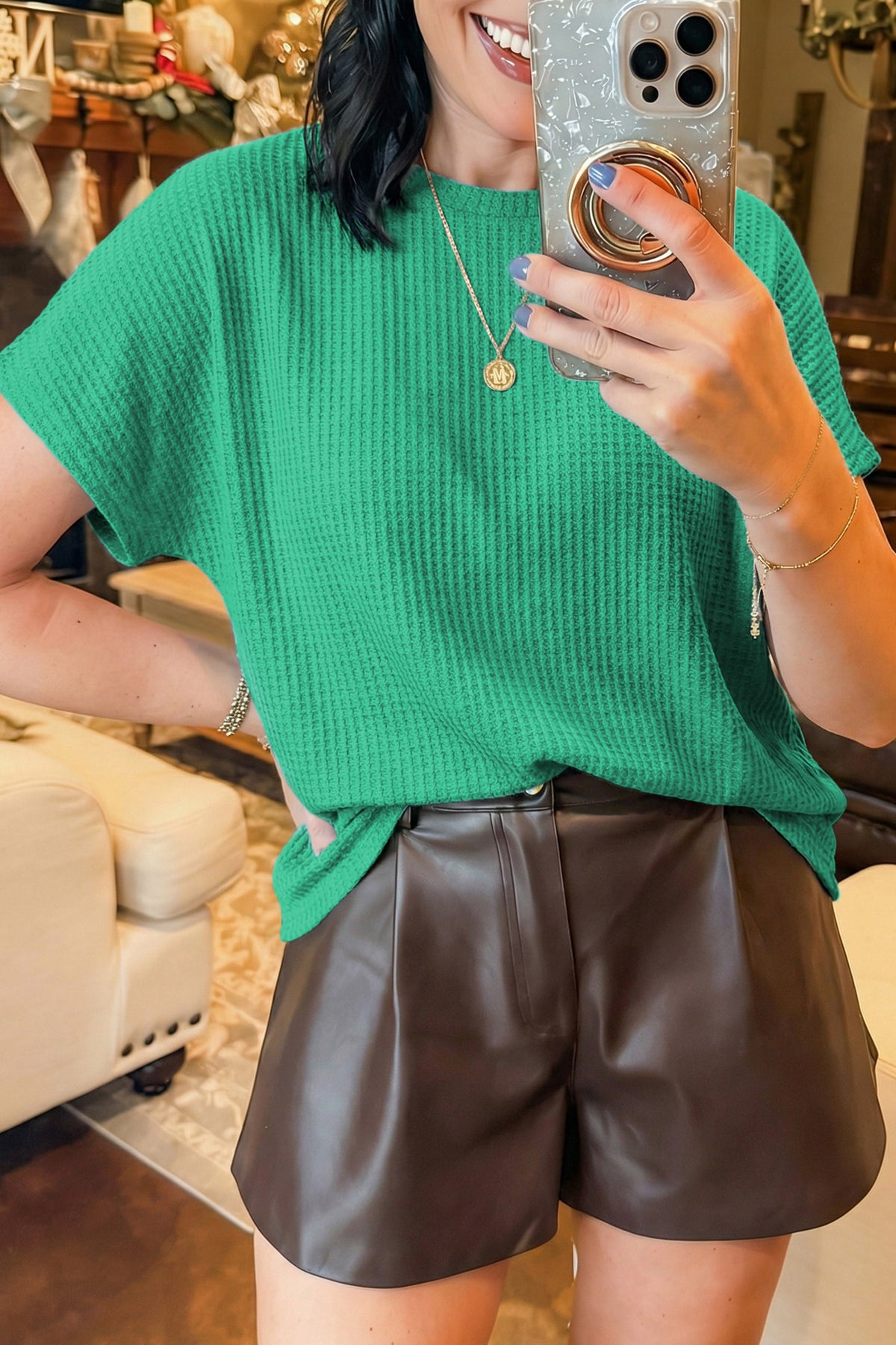 Top Waffle Tejido Dolman Manga Corta | 2 Colores