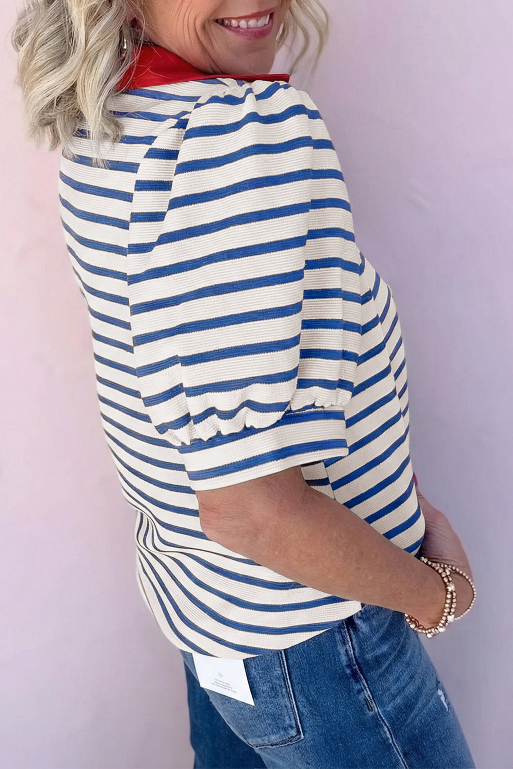 Blusa Manga Puff Cuello Polo Color Block | 3 Colores