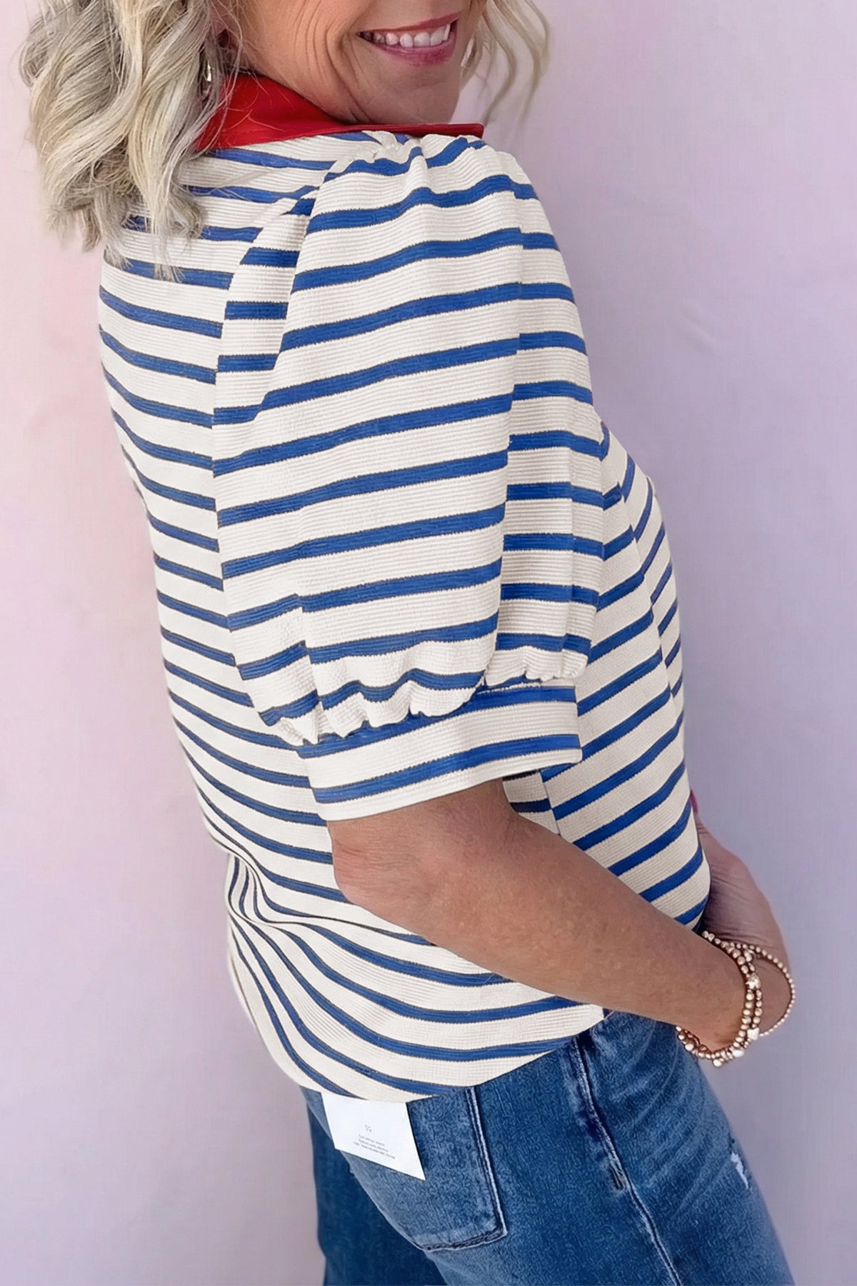 Blusa Manga Puff Cuello Polo Color Block | 3 Colores