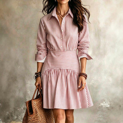 Vestido Camisero a Rayas con Volante | Manga Larga - Maylen Select